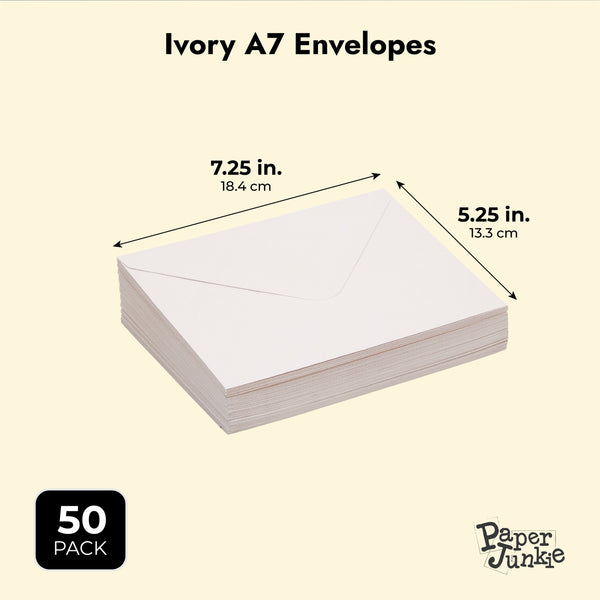 A7 Ivory Envelopes with Floral Liner for Wedding Invitations (5x7 in, 50 Pack)