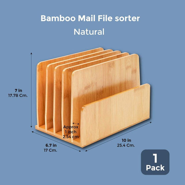 Paper Junkie Bamboo Wooden Mail Holder, File Sorter, File Sorter for Letter  and Folder Document Storage, Envelope Organizer with 5 Slots, 10x7 in