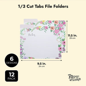 Decorative File Folders, 1/3 Cut Tab, Letter Size, Floral Notes Section (12 Pack)