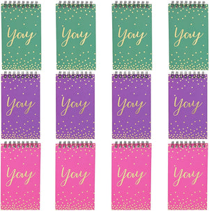 Yay Confetti Spiral-Bound Notebooks with Gold Foil (5.3 x 3 in, 3 Colors, 12 Pack)