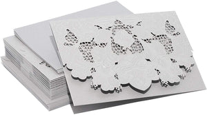 Laser Cut Silver Glitter Wedding Invitations with Envelopes (5 x 7.25 in, Set of 24)