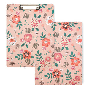 6 Pack Clipboards with Low Profile Clip and Hook, Letter Size Paper Storage, 6 Floral Designs (9x12 In)