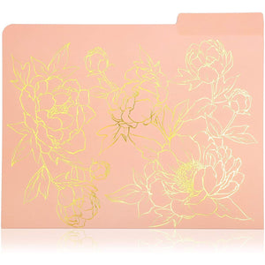 Floral File Folders, Decorative Gold Foil, 1/3 Cut Tab, Letter Size (12 Pack)