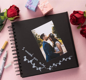 Hardcover Scrapbook - Blank Wedding Guest Book, Photo Album, Square Spiral Bound Cardboard Cover Sketchbook for Kids DIY Craft, Diary Journal, Black, 40 Sheets, 8 x 8 Inches