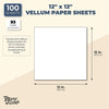 100 Sheets Translucent Vellum Paper for Invitations, Crafts, Tracing, 93 GSM (White, 12x12 in)