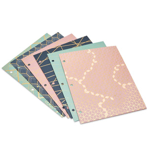 6 Pack School Folders with Pockets, 3 Hole Punched with 6 Geometric Designs for Office Supplies (9.5 x 12 In)