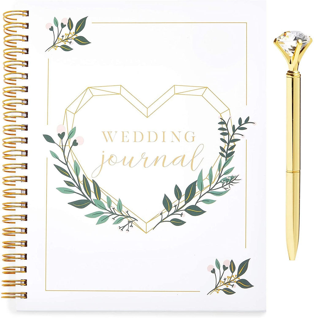 Spiral Wedding Planning Journal with Gold Diamond Pen for Bride (2 Piece Set)