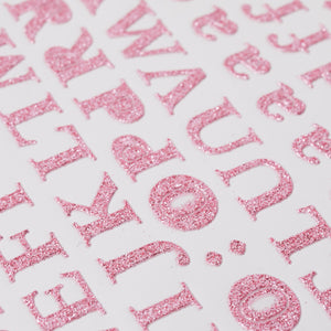 Set of 2 Small Pink Glitter Alphabet and Number Stickers, Upper and Lower Case and Punctuation Marks (10 Sheets)