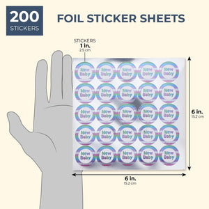 Paper Junkie Baby Shower Foil Stickers, New Baby (1 Inch, 200-Pack)