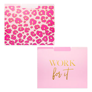 12 Pack Pink Leopard Decorative File Folders, Cute Gold Foil Print Office Supplies, Letter Size with 1/3 Cut Tab for Women, Girls (11.5 x 9.5 in)