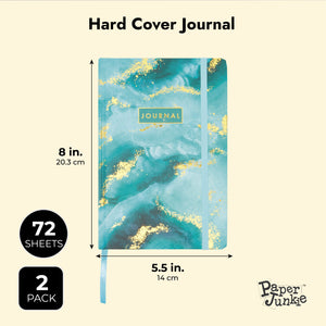 2 Pack Marble Hardcover Journals 5.5" x 8" Lined Lay Flat Notebooks (Teal with Gold Foil)