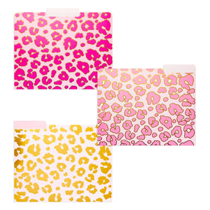 12 Pack Pink Leopard Decorative File Folders, Cute Gold Foil Print Office Supplies, Letter Size with 1/3 Cut Tab for Women, Girls (11.5 x 9.5 in)