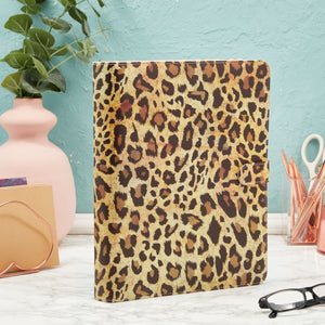 Leopard 3 Ring PU Leather Portfolio Binder, Interview Resume Folder, Business Legal Docurment Pad Organizer for Women (13 x 10.5 x 1.8 In)