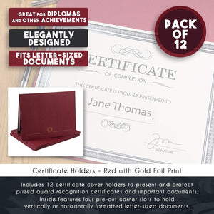 Red Diploma Cover for Graduation, Certificate Holder with Gold Foil Print (11.2 x 8.8 In, 12 Pack)