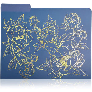 Floral File Folders, Decorative Gold Foil, 1/3 Cut Tab, Letter Size (12 Pack)