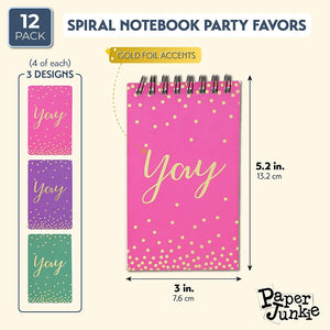 Yay Confetti Spiral-Bound Notebooks with Gold Foil (5.3 x 3 in, 3 Colors, 12 Pack)