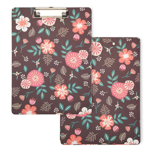 6 Pack Clipboards with Low Profile Clip and Hook, Letter Size Paper Storage, 6 Floral Designs (9x12 In)