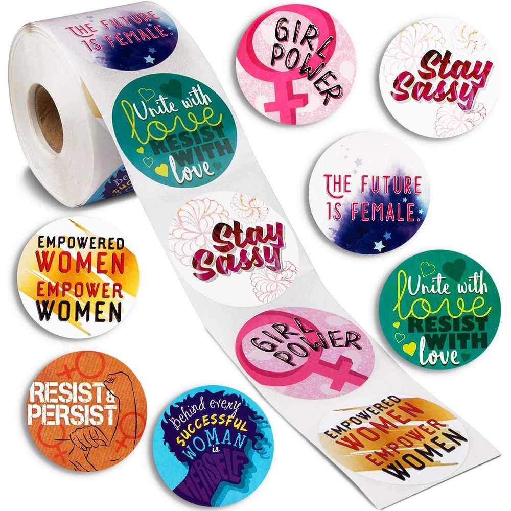 Women Empowerment Stickers, Feminist Girl Power Quotes, 8 Designs (2 In, 500 Pieces)