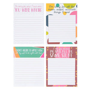 Funny Sarcastic Notepads - 4-Pack Memo Note Pads for Work and Office, Novelty Gag Gift for Adult, Coworker, 4 Assorted Punchlines, 50 Sheets Each, 4 x 5.2 Inches