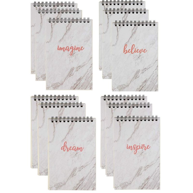 12 Pack Top Spiral Mini Notepads Memo Pads (Marble with Inspirational Quotes, 4x6)