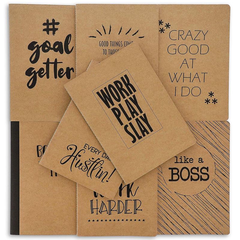 8 Pack Motivational Kraft Travel Journal Notebook for Coworkers (5.75x8.25, A5)