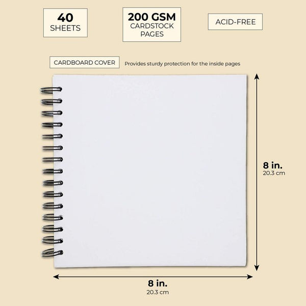 Hardcover Blank Scrapbook Photo Album (8 x 8 Inches, White, 40 Sheets ...