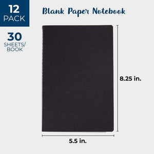 12 Pack Kraft Paper Notebook, Blank Lined Journal Black Cover (5.5x8 in, A5)