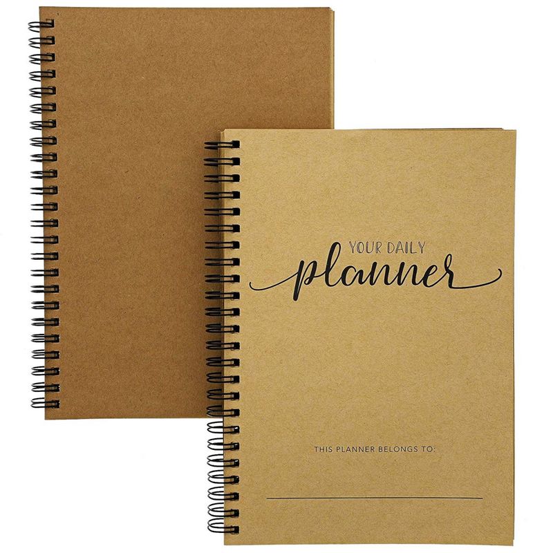 Paper Junkie Undated Daily Weekly Monthly Planner Kraft, 8.5 x 6 Inches (2 Pack)