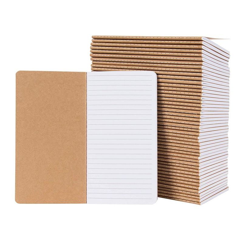 Kraft Notebook - 48-Pack Bulk Lined Notebook Journals, Travel Journal Books for Diary, Notes - H5 Size, Soft Cover Sewn Notebook, Brown, 4.3 x 8.2 Inches