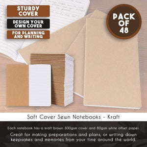 Kraft Notebook - 48-Pack Bulk Lined Notebook Journals, Travel Journal Books for Diary, Notes - H5 Size, Soft Cover Sewn Notebook, Brown, 4.3 x 8.2 Inches