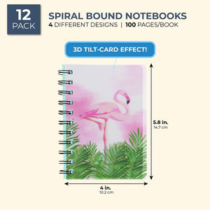 Spiral Notepads, Tropical Flamingo Design (4.05 x 5.78 Inches, 12-Pack)
