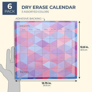 6 Pack Adhesive Monthly Dry Erase Wall Calendar Resuable Undated, Geometric 13.75 x 12.8