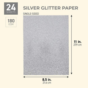 Paper Junkie Silver Glitter Craft Paper, Single Sided, 8.5 x 11 Inches (24 Sheets)