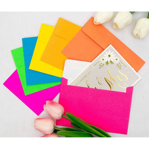 Neon A4 Envelopes - 112-Count Invitation Envelopes, 4 x 6 Gummed Seal Square-Flap Invite Envelope for Wedding, Birthday, Baby Shower, Greeting Card, 120gsm, 7 Assorted Colors, 4.25 x 6.25 Inches