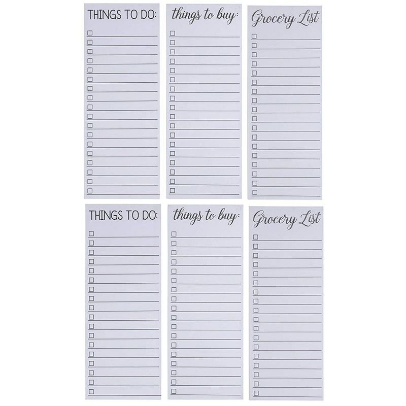 6 Pack Magnetic Notepads for Fridge, Lined To Do List, 3 Assorted Designs, 3.5x9 inches [office_product]