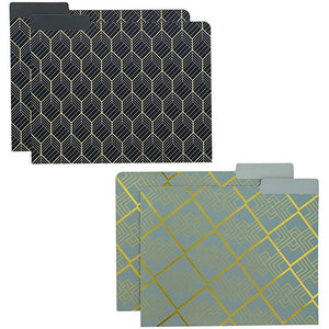 12 Pack Decorative File Folders, with 1/3 Cut Tab, Letter Size, Geometric Gold Foil in 6 Designs