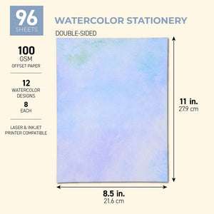 96 Sheets Watercolor Writing Stationery Paper (8.5 x 11 Inches)
