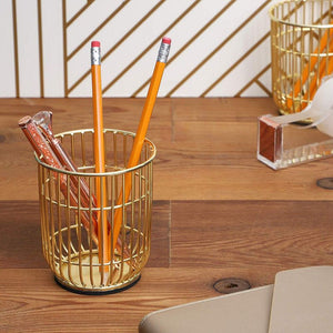 Paper Junkie 2-Pack Gold Wire Makeup Brush Pencil Holders, 3.5 x 4 Inches