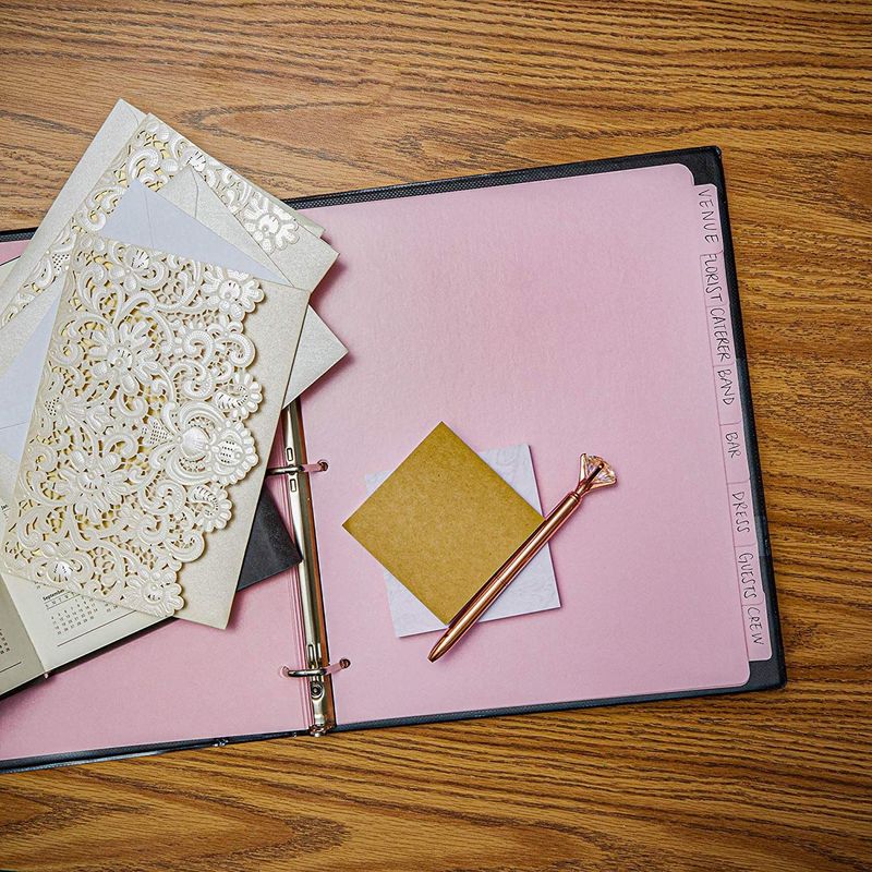 12 Pack Paper Binder Dividers for 3 Ring Binders with 8 Tabs, Pink