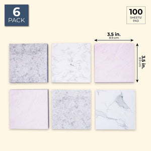 Paper Junkie 6-Pack Marble Adhesive Sticky Note Pads, 6 Designs, 100 Sheets, 3.5 Inches