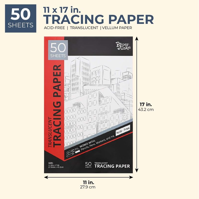 Tracing Paper, Art Drawing Pad (White, 11 x 17 in, 50 Sheets