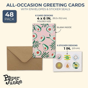Tropical Fruit Greeting Cards with Envelopes and Stickers (4x6 In, 48 Pack)