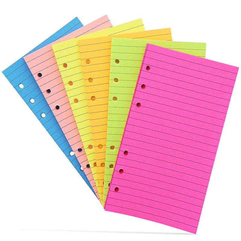 6 Hole Punch Lined Filler Paper for A6 Binders (Neon Colors, 3.57 x 6.8 In, 240 Sheets)