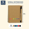 Mini Kraft Spiral Notebooks with Sticky Notes and Pen (6 Inch, 5-Pack)