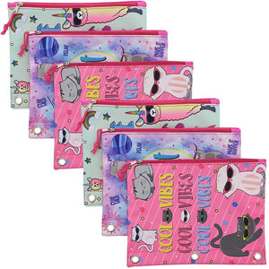 Binder Pencil Pouch Bulk 6 Pack, 3 Fantasy Designs with Zippers