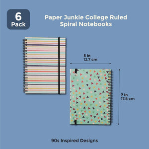 90's Inspired Spiral Notebooks, College Ruled (7 x 5 Inches, 6-Pack)