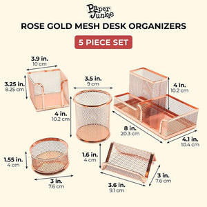 Mesh Wire Desk Organizer Set (Rose Gold, 5 Pieces)