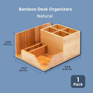 Bamboo Wood Desk Organizer with 7 Compartments (8 x 7.5 in.)