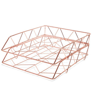 Stackable Paper Trays, Rose Gold Office Supplies (10 x 12.1 In, 2 Pack)