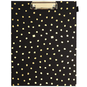 Clipboard Folio with Gold Foil Dots for Women (Black)